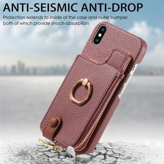 For iPhone X / XS Litchi Leather Oil Edge Ring Zipper Wallet Back Phone Case(Jujube Apricot) - More iPhone Cases by buy2fix | Online Shopping UK | buy2fix