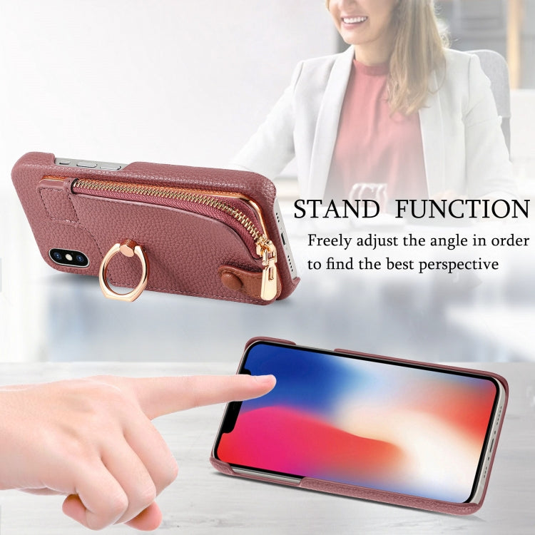 For iPhone X / XS Litchi Leather Oil Edge Ring Zipper Wallet Back Phone Case(Jujube Apricot) - More iPhone Cases by buy2fix | Online Shopping UK | buy2fix