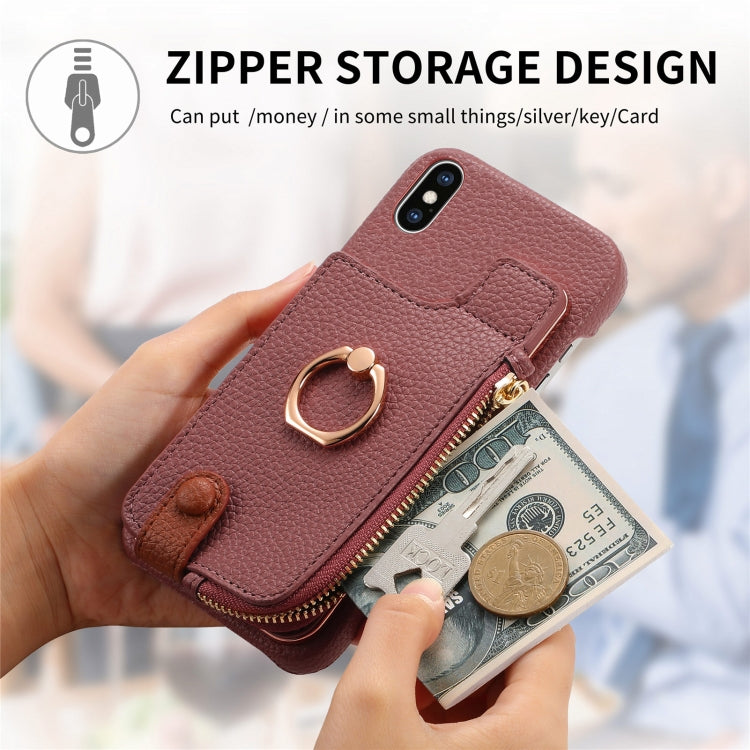 For iPhone X / XS Litchi Leather Oil Edge Ring Zipper Wallet Back Phone Case(Jujube Apricot) - More iPhone Cases by buy2fix | Online Shopping UK | buy2fix
