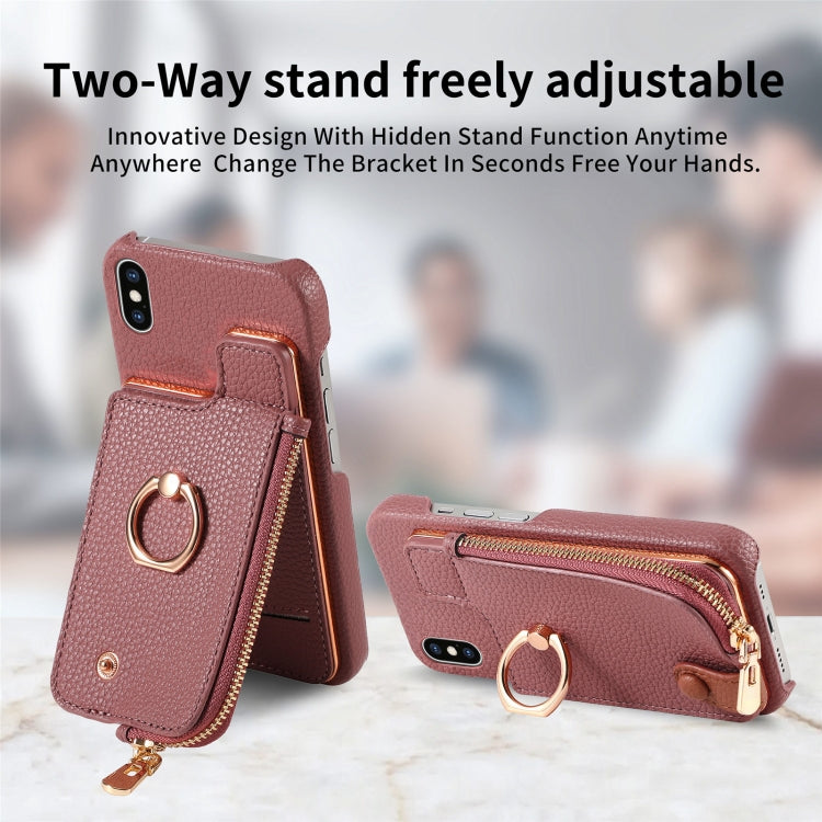 For iPhone X / XS Litchi Leather Oil Edge Ring Zipper Wallet Back Phone Case(Jujube Apricot) - More iPhone Cases by buy2fix | Online Shopping UK | buy2fix