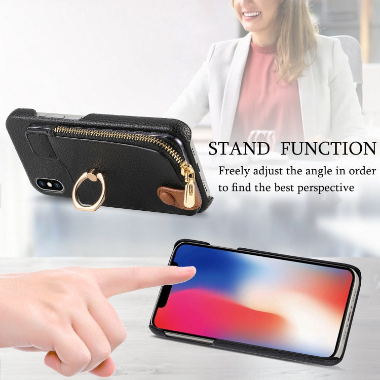 For iPhone XS Max Litchi Leather Oil Edge Ring Zipper Wallet Back Phone Case(Black) - More iPhone Cases by buy2fix | Online Shopping UK | buy2fix