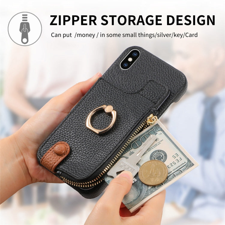 For iPhone XS Max Litchi Leather Oil Edge Ring Zipper Wallet Back Phone Case(Black) - More iPhone Cases by buy2fix | Online Shopping UK | buy2fix
