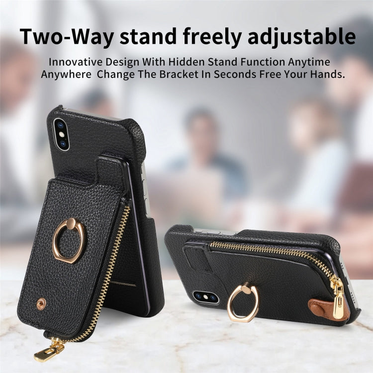 For iPhone XS Max Litchi Leather Oil Edge Ring Zipper Wallet Back Phone Case(Black) - More iPhone Cases by buy2fix | Online Shopping UK | buy2fix