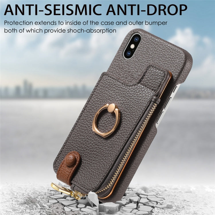For iPhone XS Max Litchi Leather Oil Edge Ring Zipper Wallet Back Phone Case(Grey) - More iPhone Cases by buy2fix | Online Shopping UK | buy2fix