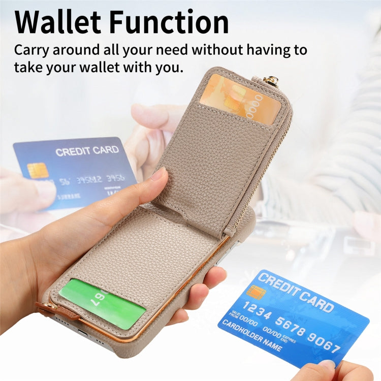 For iPhone XS Max Litchi Leather Oil Edge Ring Zipper Wallet Back Phone Case(Khaki) - More iPhone Cases by buy2fix | Online Shopping UK | buy2fix