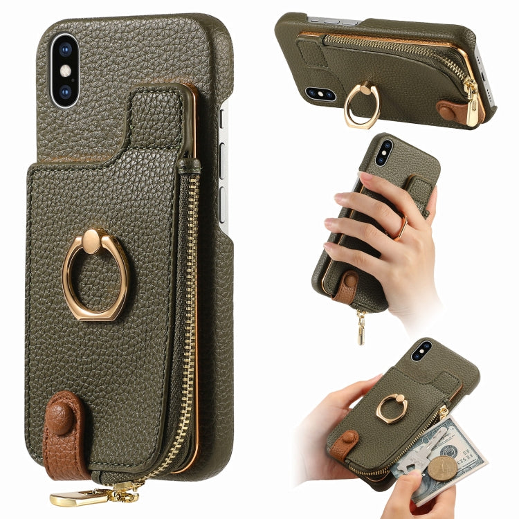 For iPhone XS Max Litchi Leather Oil Edge Ring Zipper Wallet Back Phone Case(Green) - More iPhone Cases by buy2fix | Online Shopping UK | buy2fix