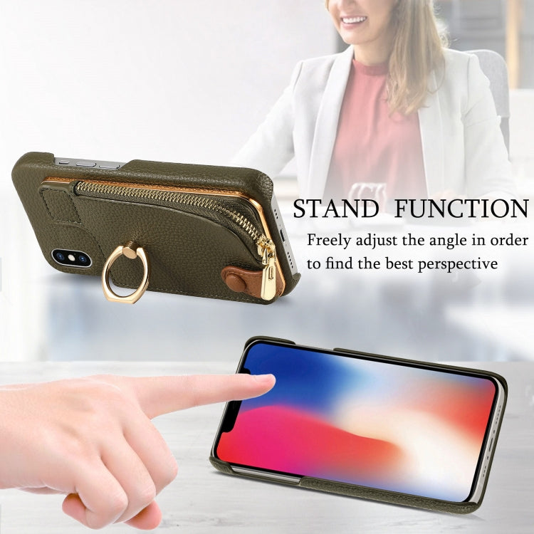For iPhone XS Max Litchi Leather Oil Edge Ring Zipper Wallet Back Phone Case(Green) - More iPhone Cases by buy2fix | Online Shopping UK | buy2fix