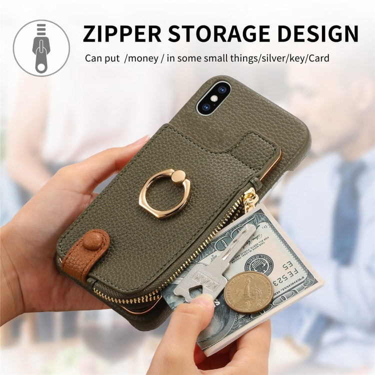 For iPhone XS Max Litchi Leather Oil Edge Ring Zipper Wallet Back Phone Case(Green) - More iPhone Cases by buy2fix | Online Shopping UK | buy2fix