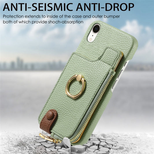 For iPhone XR Litchi Leather Oil Edge Ring Zipper Wallet Back Phone Case(Tea Green) - More iPhone Cases by buy2fix | Online Shopping UK | buy2fix
