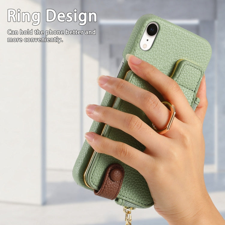 For iPhone XR Litchi Leather Oil Edge Ring Zipper Wallet Back Phone Case(Tea Green) - More iPhone Cases by buy2fix | Online Shopping UK | buy2fix