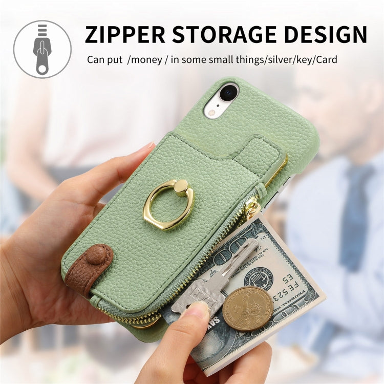 For iPhone XR Litchi Leather Oil Edge Ring Zipper Wallet Back Phone Case(Tea Green) - More iPhone Cases by buy2fix | Online Shopping UK | buy2fix