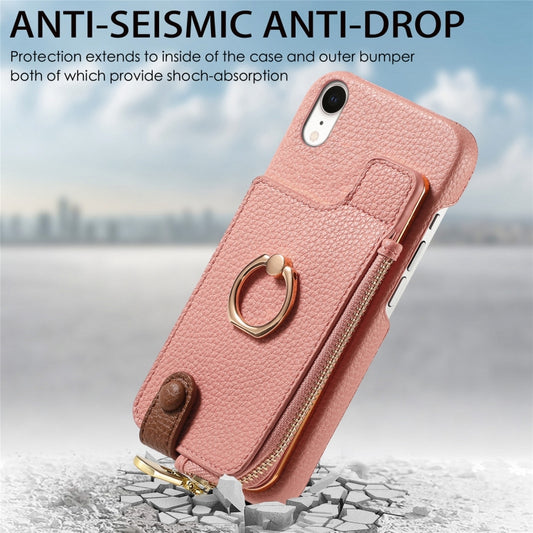 For iPhone XR Litchi Leather Oil Edge Ring Zipper Wallet Back Phone Case(Pink) - More iPhone Cases by buy2fix | Online Shopping UK | buy2fix