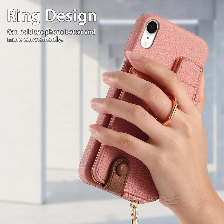 For iPhone XR Litchi Leather Oil Edge Ring Zipper Wallet Back Phone Case(Pink) - More iPhone Cases by buy2fix | Online Shopping UK | buy2fix