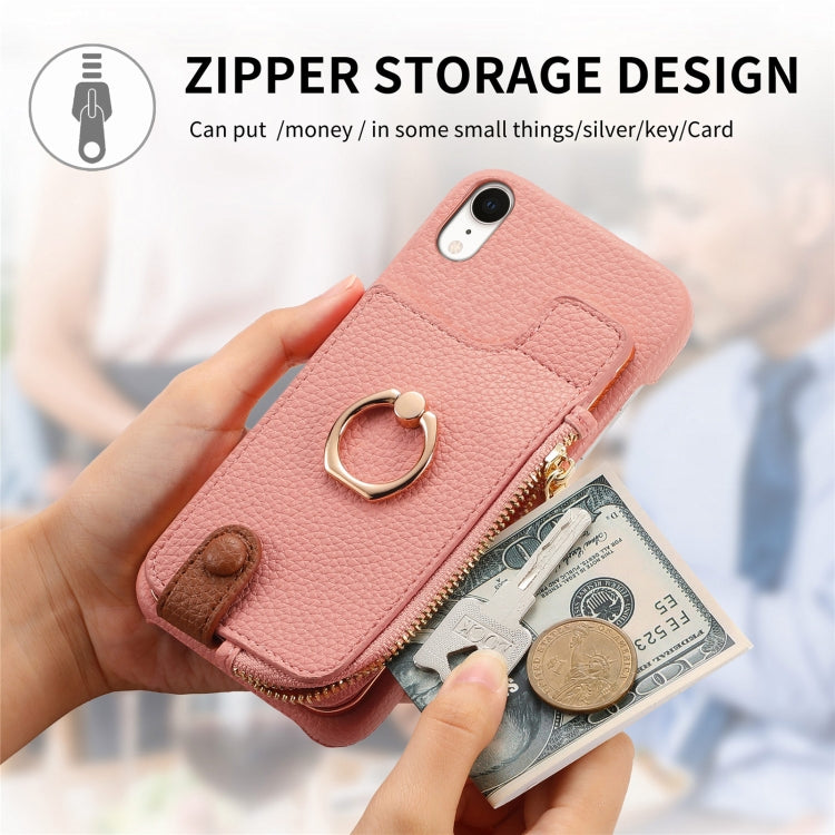 For iPhone XR Litchi Leather Oil Edge Ring Zipper Wallet Back Phone Case(Pink) - More iPhone Cases by buy2fix | Online Shopping UK | buy2fix
