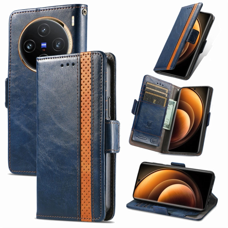 For vivo X100 CaseNeo Splicing Dual Magnetic Buckle Leather Phone Case(Blue) - vivo Cases by buy2fix | Online Shopping UK | buy2fix