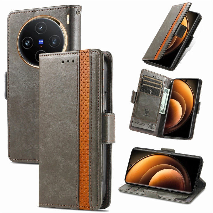 For vivo X100 CaseNeo Splicing Dual Magnetic Buckle Leather Phone Case(Gray) - vivo Cases by buy2fix | Online Shopping UK | buy2fix