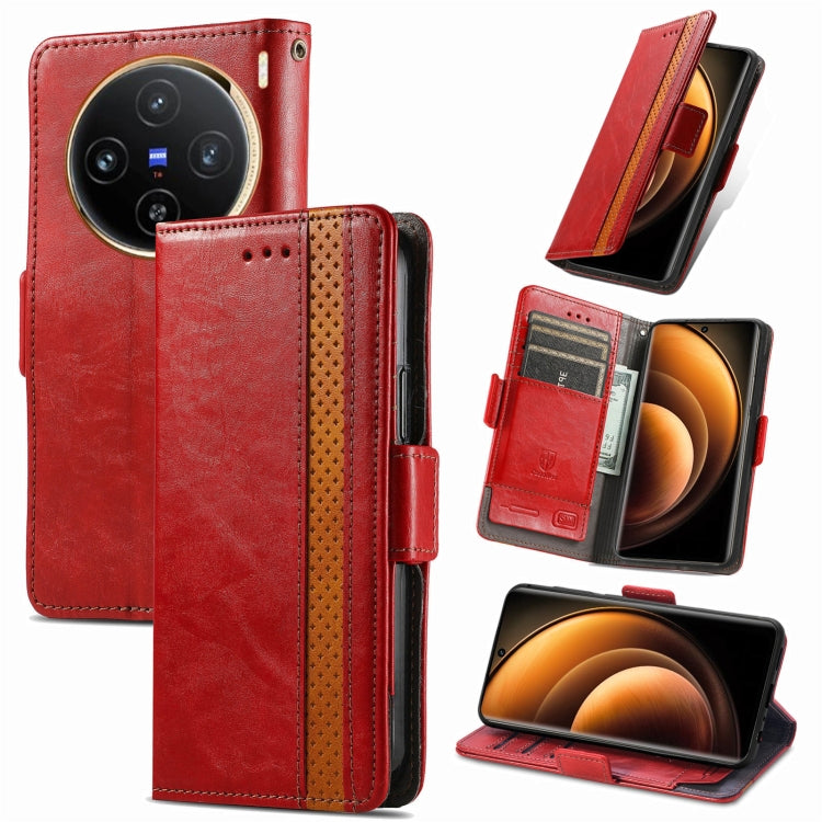 For vivo X100 CaseNeo Splicing Dual Magnetic Buckle Leather Phone Case(Red) - vivo Cases by buy2fix | Online Shopping UK | buy2fix