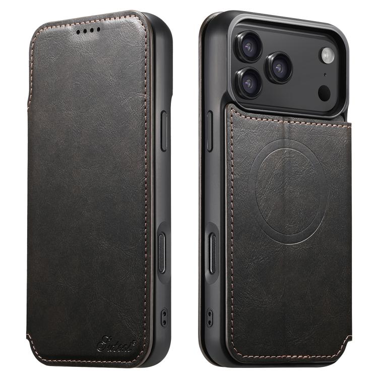 For iPhone 17 Pro Suteni J05 Leather Magnetic MagSafe Phone Case(Black) - iPhone 17 Pro Cases by Suteni | Online Shopping UK | buy2fix