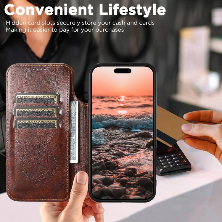 For iPhone 17 AIr Suteni J05 Leather Magnetic MagSafe Phone Case(Khaki) - iPhone 17 Air Cases by Suteni | Online Shopping UK | buy2fix