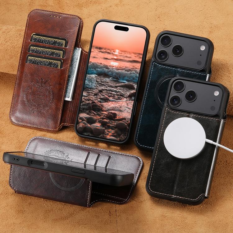For iPhone 16 Suteni J05 Leather Magnetic MagSafe Phone Case(Khaki) - iPhone 16 Cases by Suteni | Online Shopping UK | buy2fix