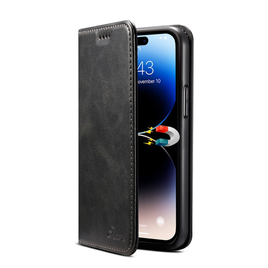For iPhone 15 Pro Suteni Calf Texture Horizontal Flip Leather Phone Case(Black) - iPhone 15 Pro Cases by Suteni | Online Shopping UK | buy2fix