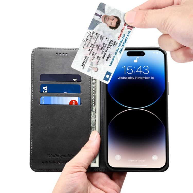 For iPhone 15 Pro Suteni Calf Texture Horizontal Flip Leather Phone Case(Black) - iPhone 15 Pro Cases by Suteni | Online Shopping UK | buy2fix