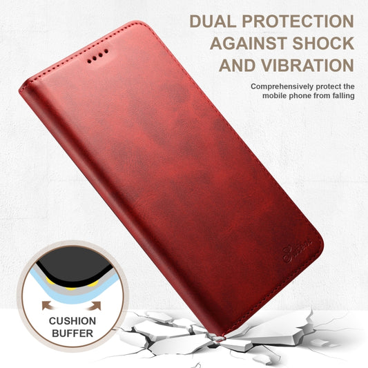 For iPhone 16 Plus Suteni Calf Texture Horizontal Flip Leather Phone Case(Red) by Suteni