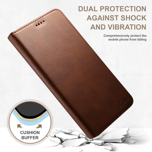 For iPhone 16e Suteni Calf Texture Horizontal Flip Leather Phone Case(Brown) - iPhone 16e Cases by Suteni | Online Shopping UK | buy2fix