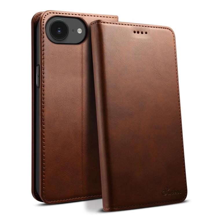 For iPhone 16e Suteni Calf Texture Horizontal Flip Leather Phone Case(Brown) - iPhone 16e Cases by Suteni | Online Shopping UK | buy2fix