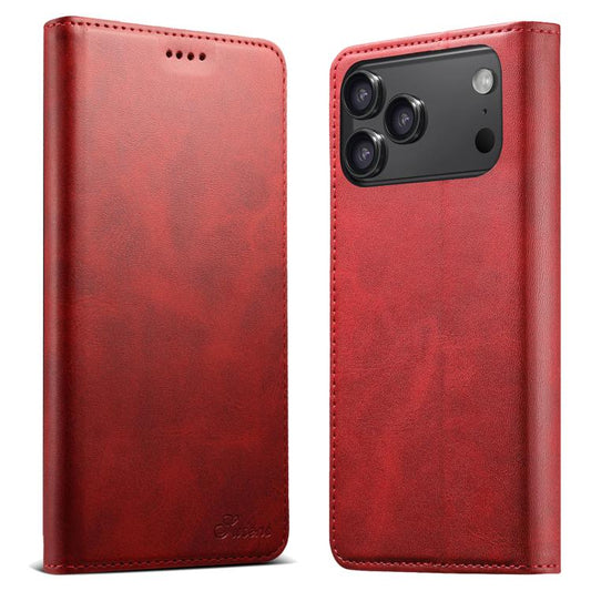 For iPhone 17 Pro Max Suteni Calf Texture Horizontal Flip Leather Phone Case(Red) - iPhone 17 Pro Max Cases by Suteni | Online Shopping UK | buy2fix