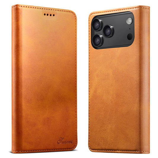 For iPhone 17 Pro Max Suteni Calf Texture Horizontal Flip Leather Phone Case(Khaki) - iPhone 17 Pro Max Cases by Suteni | Online Shopping UK | buy2fix