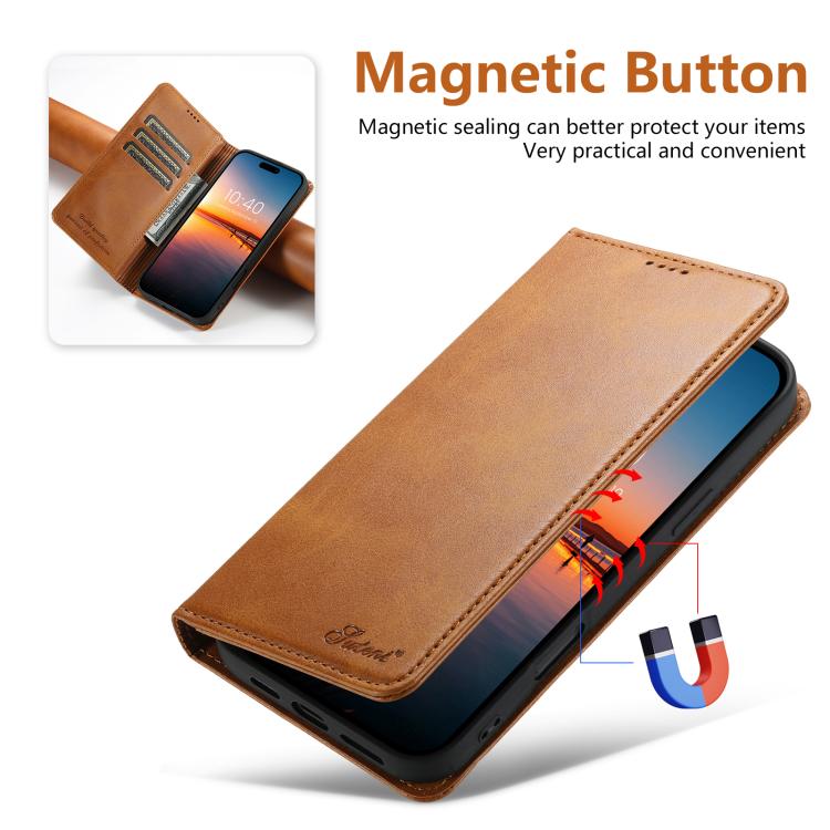For iPhone 17 Air Suteni Calf Texture Horizontal Flip Leather Phone Case(Khaki) - iPhone 17 Air Cases by Suteni | Online Shopping UK | buy2fix