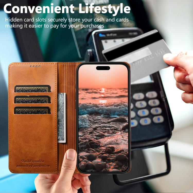 For iPhone 17 Air Suteni Calf Texture Horizontal Flip Leather Phone Case(Khaki) - iPhone 17 Air Cases by Suteni | Online Shopping UK | buy2fix