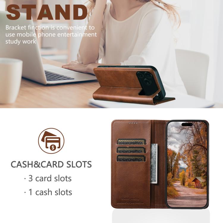 For iPhone 17 Suteni Calf Texture Horizontal Flip Leather Phone Case(Brown) - iPhone 17 Cases by Suteni | Online Shopping UK | buy2fix