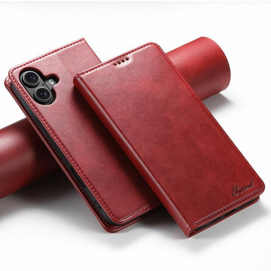 For iPhone 17 Suteni Calf Texture Horizontal Flip Leather Phone Case(Red) - iPhone 17 Cases by Suteni | Online Shopping UK | buy2fix