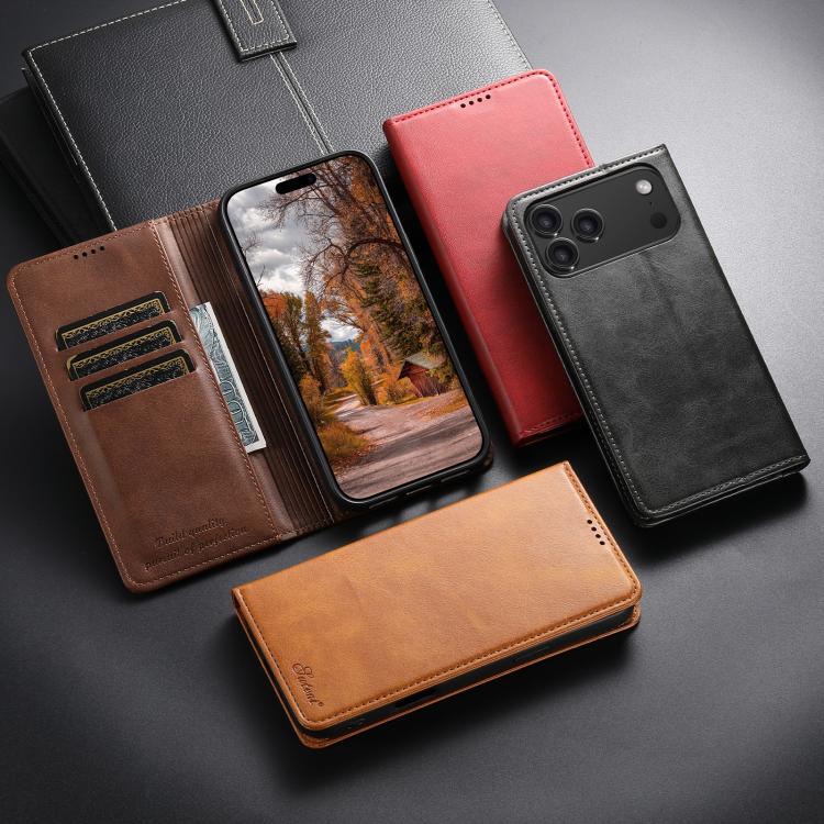 For iPhone 16e Suteni Calf Texture Horizontal Flip Leather Phone Case(Red) - iPhone 16e Cases by Suteni | Online Shopping UK | buy2fix