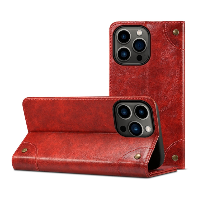 For iPhone 15 Pro Suteni Baroque Calf Texture Buckle Wallet Leather Phone Case(Red) - iPhone 15 Pro Cases by Suteni | Online Shopping UK | buy2fix