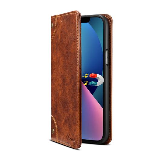 For iPhone 15 Plus Suteni Baroque Calf Texture Buckle Wallet Leather Phone Case(Khaki) - iPhone 15 Plus Cases by Suteni | Online Shopping UK | buy2fix