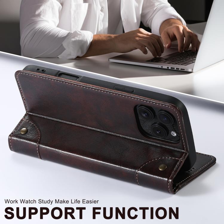 For iPhone 16e Suteni Baroque Calf Texture Buckle Wallet Leather Phone Case(Brown) - iPhone 16e Cases by Suteni | Online Shopping UK | buy2fix