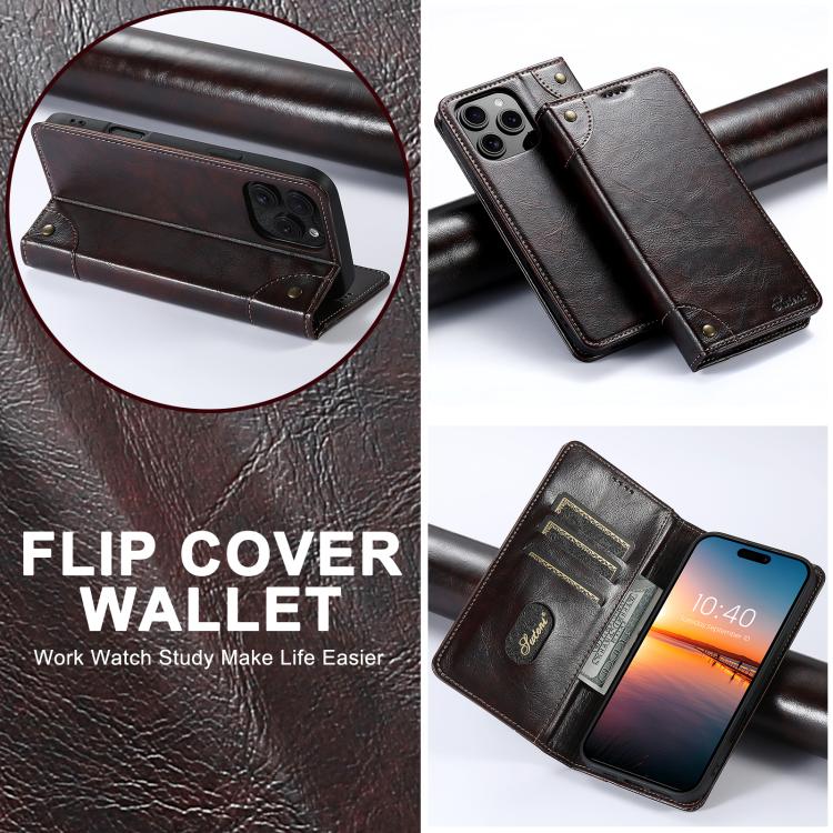 For iPhone 16e Suteni Baroque Calf Texture Buckle Wallet Leather Phone Case(Brown) - iPhone 16e Cases by Suteni | Online Shopping UK | buy2fix