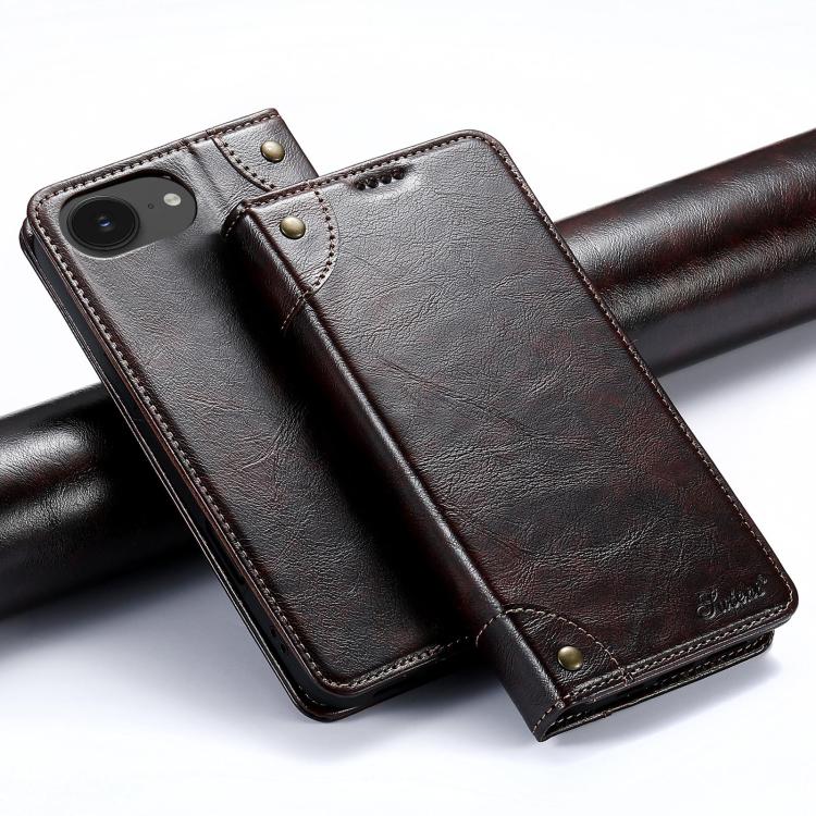 For iPhone 16e Suteni Baroque Calf Texture Buckle Wallet Leather Phone Case(Brown) - iPhone 16e Cases by Suteni | Online Shopping UK | buy2fix