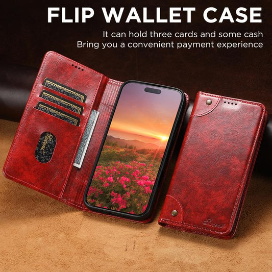 For iPhone 17 Pro Max Suteni Baroque Calf Texture Buckle Wallet Leather Phone Case(Red) - iPhone 17 Pro Max Cases by Suteni | Online Shopping UK | buy2fix
