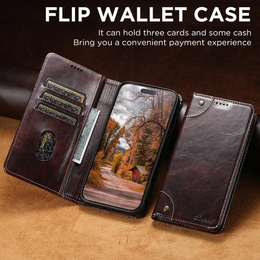 For iPhone 17 Pro Suteni Baroque Calf Texture Buckle Wallet Leather Phone Case(Brown) - iPhone 17 Pro Cases by Suteni | Online Shopping UK | buy2fix