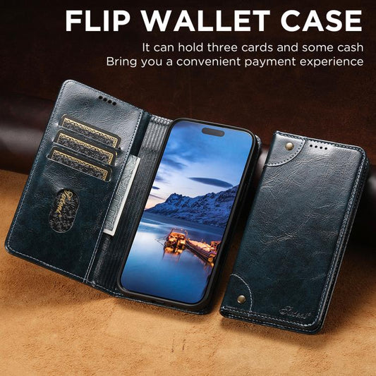 For iPhone 17 Pro Suteni Baroque Calf Texture Buckle Wallet Leather Phone Case(Blue) - iPhone 17 Pro Cases by Suteni | Online Shopping UK | buy2fix