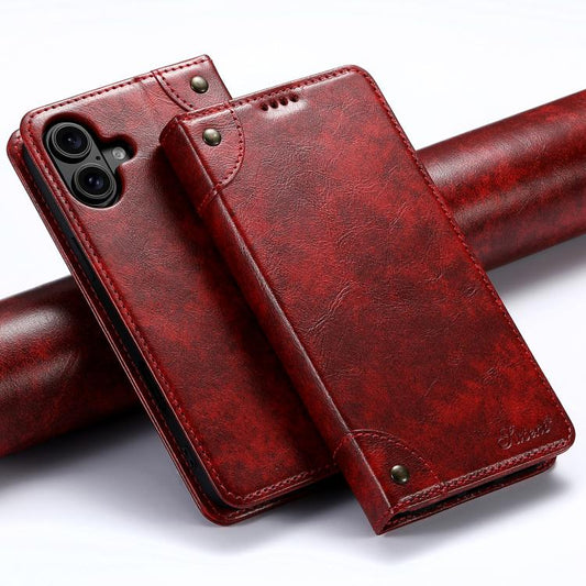 For iPhone 17 Suteni Baroque Calf Texture Buckle Wallet Leather Phone Case(Red) - iPhone 17 Cases by Suteni | Online Shopping UK | buy2fix