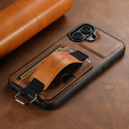 For iPhone 17 Suteni H13 Card Wallet Wrist Strap Holder PU Phone Case(Brown) - iPhone 17 Cases by Suteni | Online Shopping UK | buy2fix