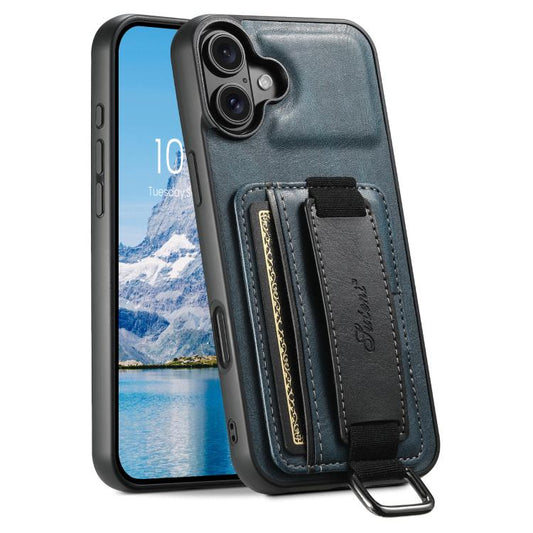 For iPhone 17 Suteni H13 Card Wallet Wrist Strap Holder PU Phone Case(Blue) - iPhone 17 Cases by Suteni | Online Shopping UK | buy2fix