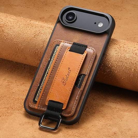 For iPhone 17 Air Suteni H13 Card Wallet Wrist Strap Holder PU Phone Case(Brown) - iPhone 17 Air Cases by Suteni | Online Shopping UK | buy2fix