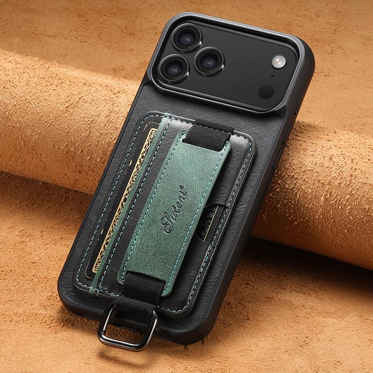 For iPhone 17 Pro Suteni H13 Card Wallet Wrist Strap Holder PU Phone Case(Black) - iPhone 17 Pro Cases by Suteni | Online Shopping UK | buy2fix
