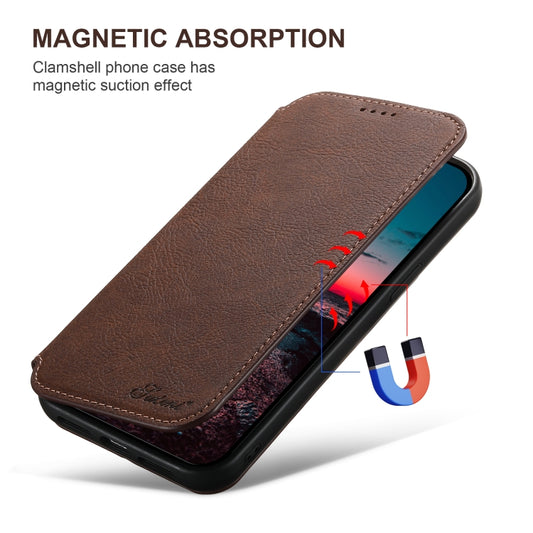 For iPhone 16 Plus Suteni J06 Retro Matte Litchi Texture Leather MagSafe Phone Case(Brown) by Suteni
